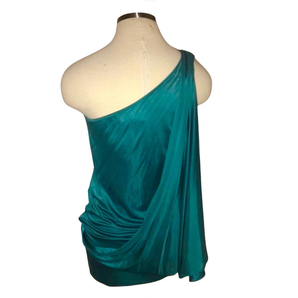 BCBGMaxAzria Teal DRAPE ONE SHOULDER ACETATE JERSEY DRESS - Picture 5 of 10